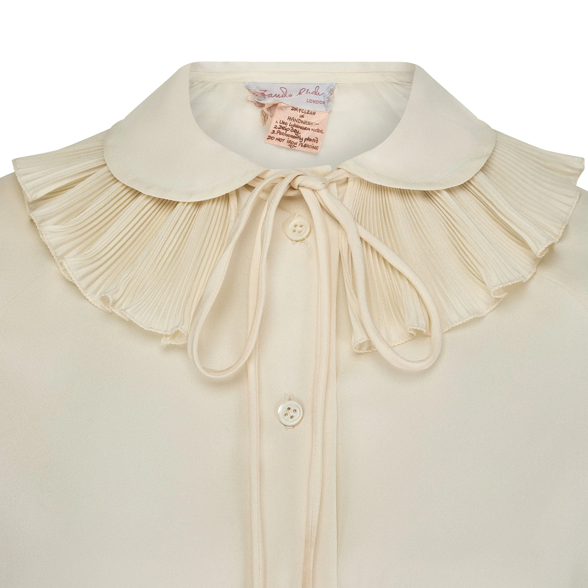 1970s Zandra Rhodes Cream Blouse with Removable Ruffle Collar - Image 11