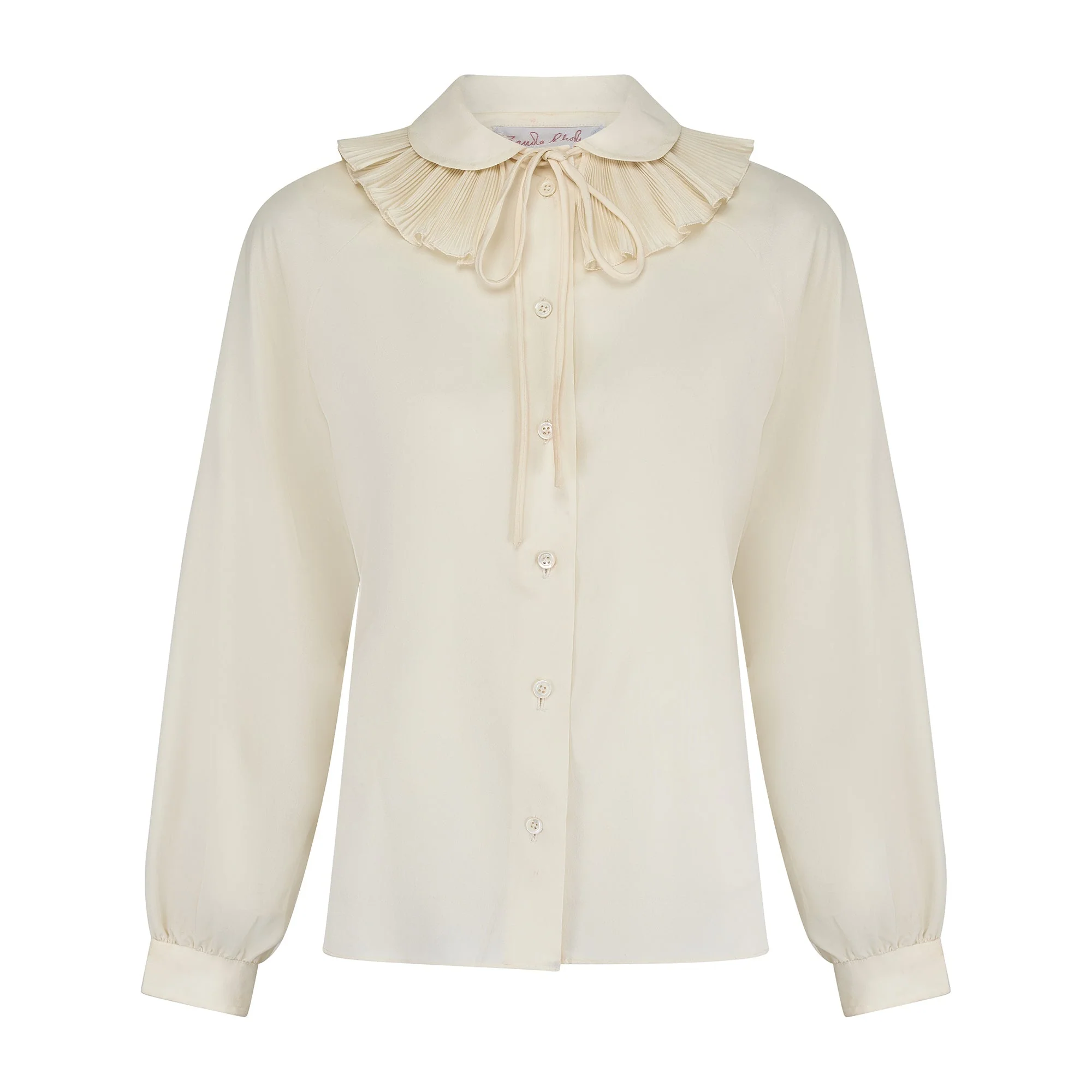 1970s Zandra Rhodes Cream Blouse with Removable Ruffle Collar - Image 8