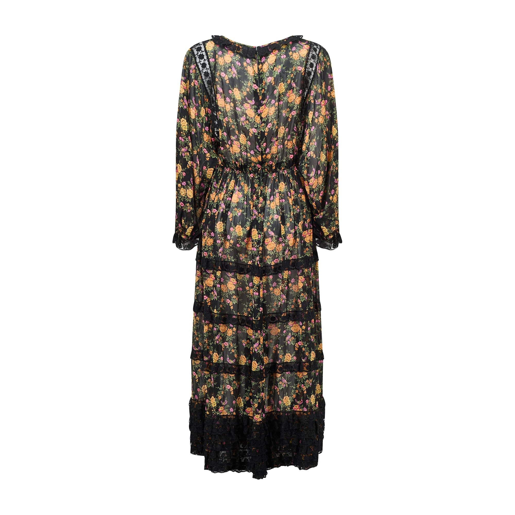 1978 Runway Documented Valentino Floral Black Silk Maxi Dress - Image 13