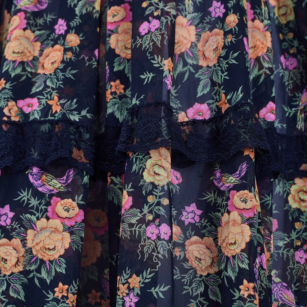 1978 Runway Documented Valentino Floral Black Silk Maxi Dress - Image 14