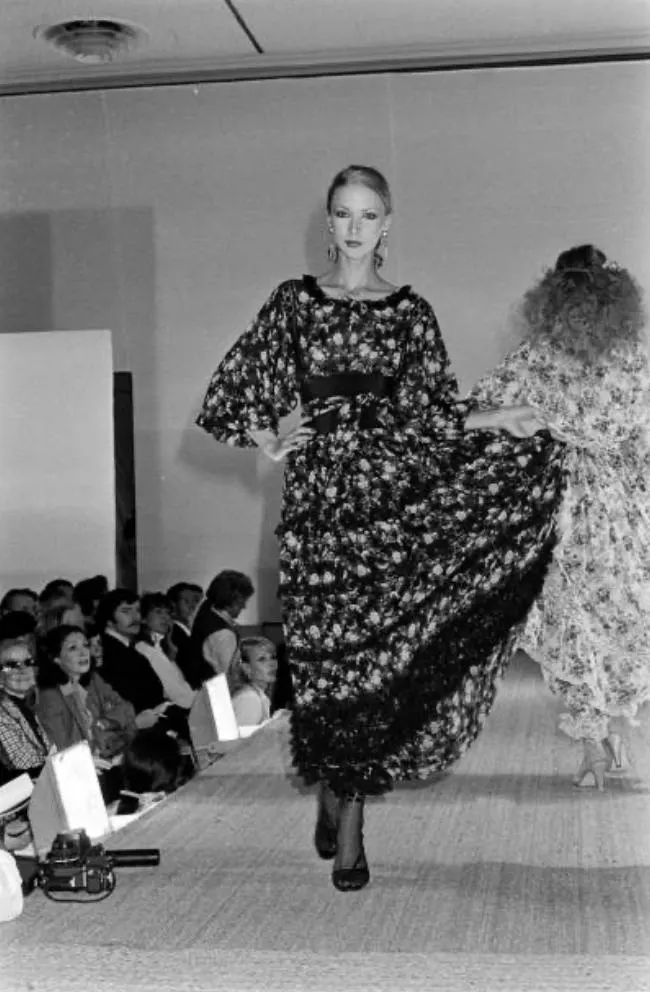 1978 Runway Documented Valentino Floral Black Silk Maxi Dress - Image 20