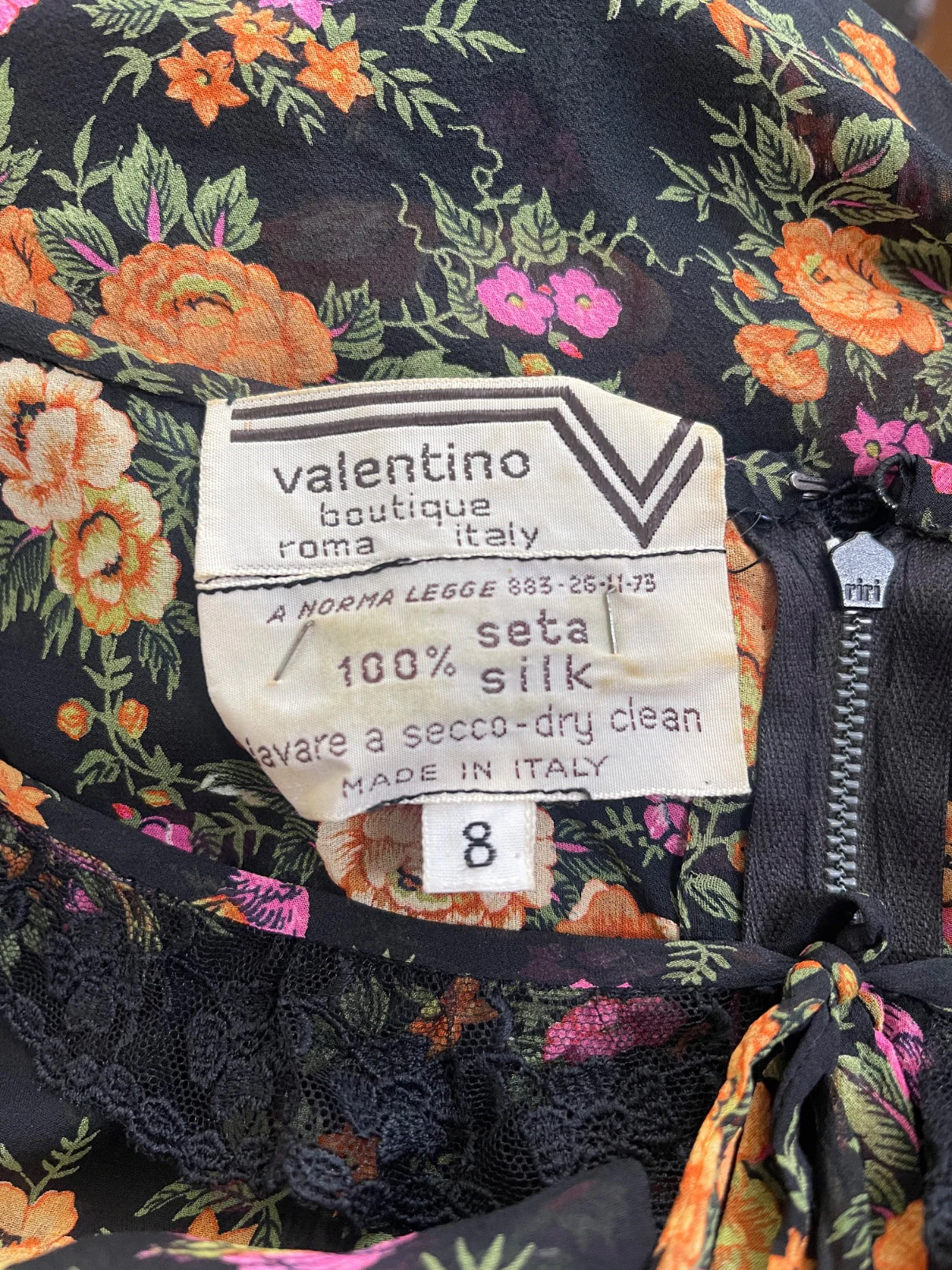1978 Runway Documented Valentino Floral Black Silk Maxi Dress - Image 9