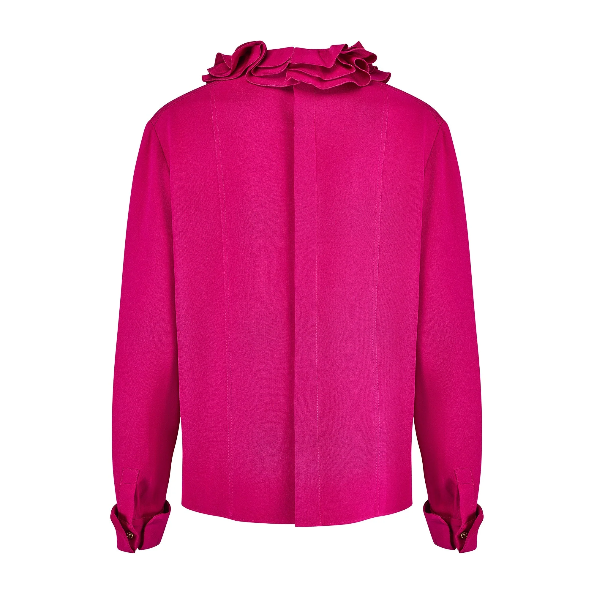 1980s Chanel Fuchsia Heavy Silk Blouse with Ruffle Collar - Image 18