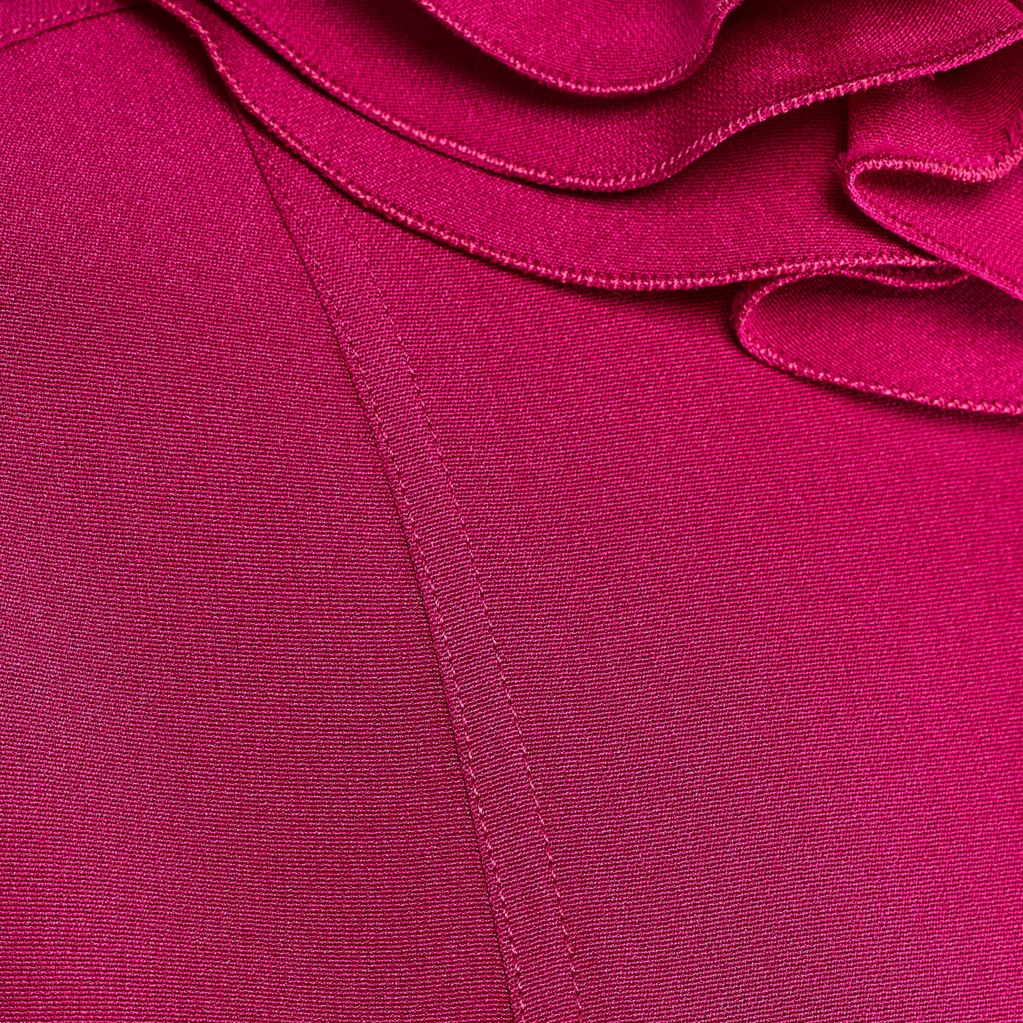 1980s Chanel Fuchsia Heavy Silk Blouse with Ruffle Collar - Image 4