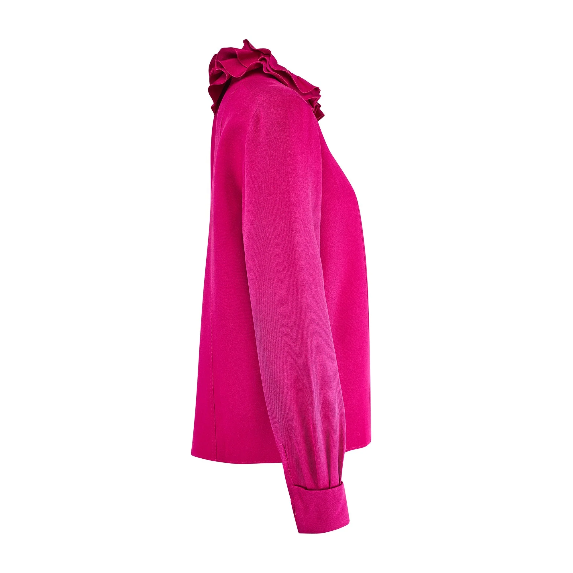 1980s Chanel Fuchsia Heavy Silk Blouse with Ruffle Collar - Image 8