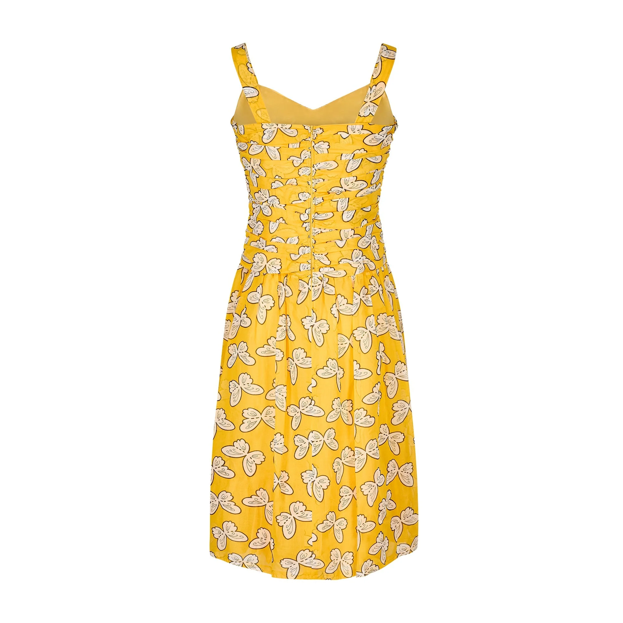 1980s Fink Modell Deadstock Yellow Cotton Butterfly Print Dress - Image 8