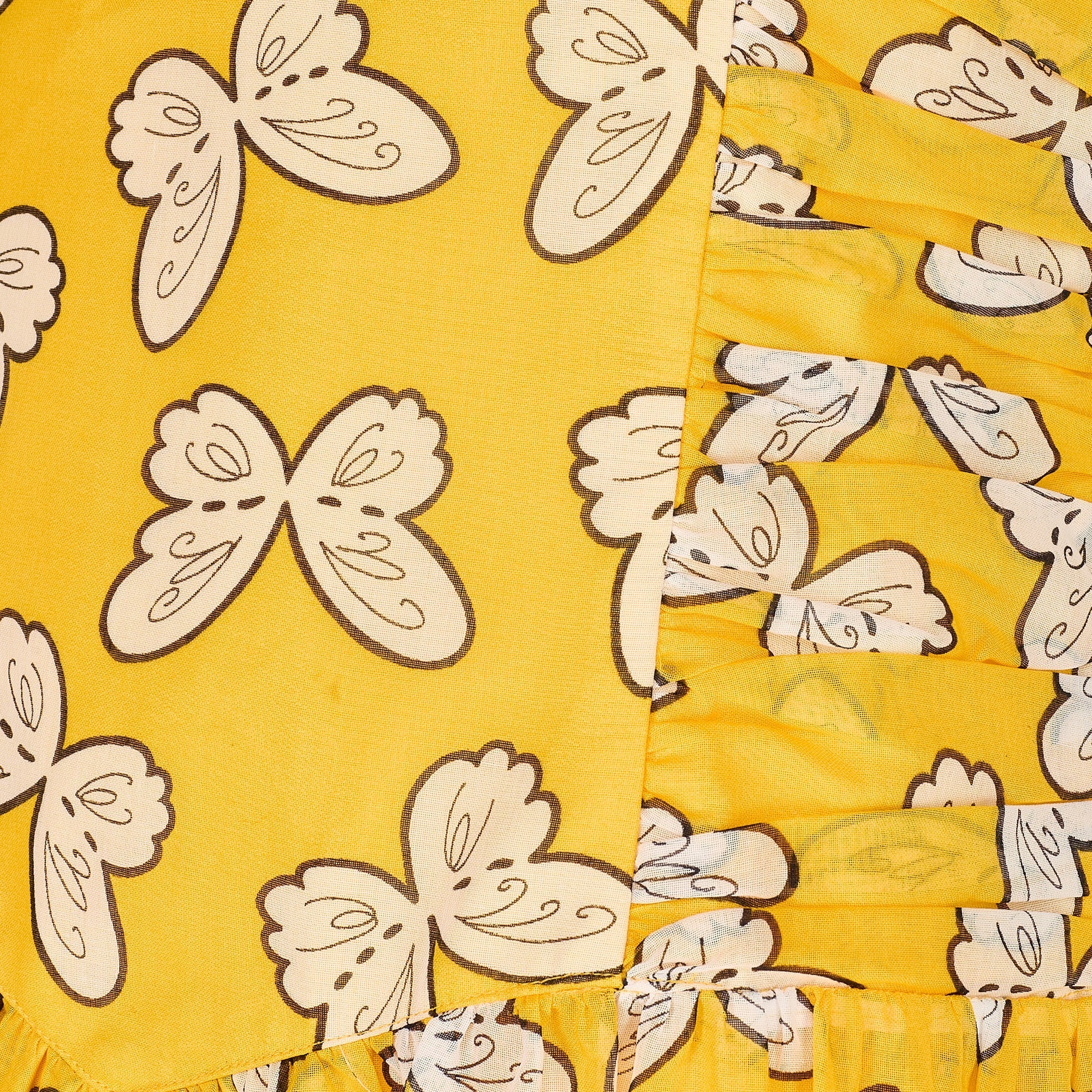 1980s Fink Modell Deadstock Yellow Cotton Butterfly Print Dress - Image 9