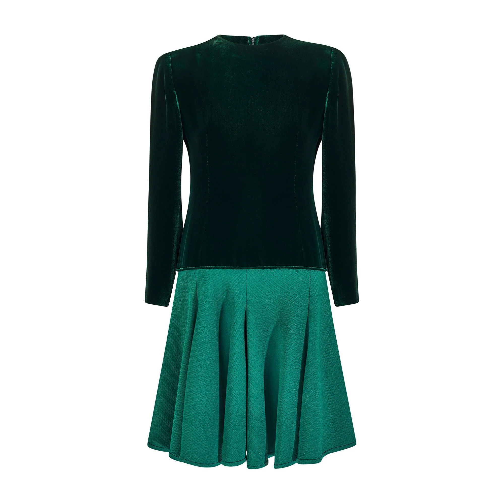 1983 Valentino Haute Couture Emerald Green Velvet and Wool Dress - Image 25