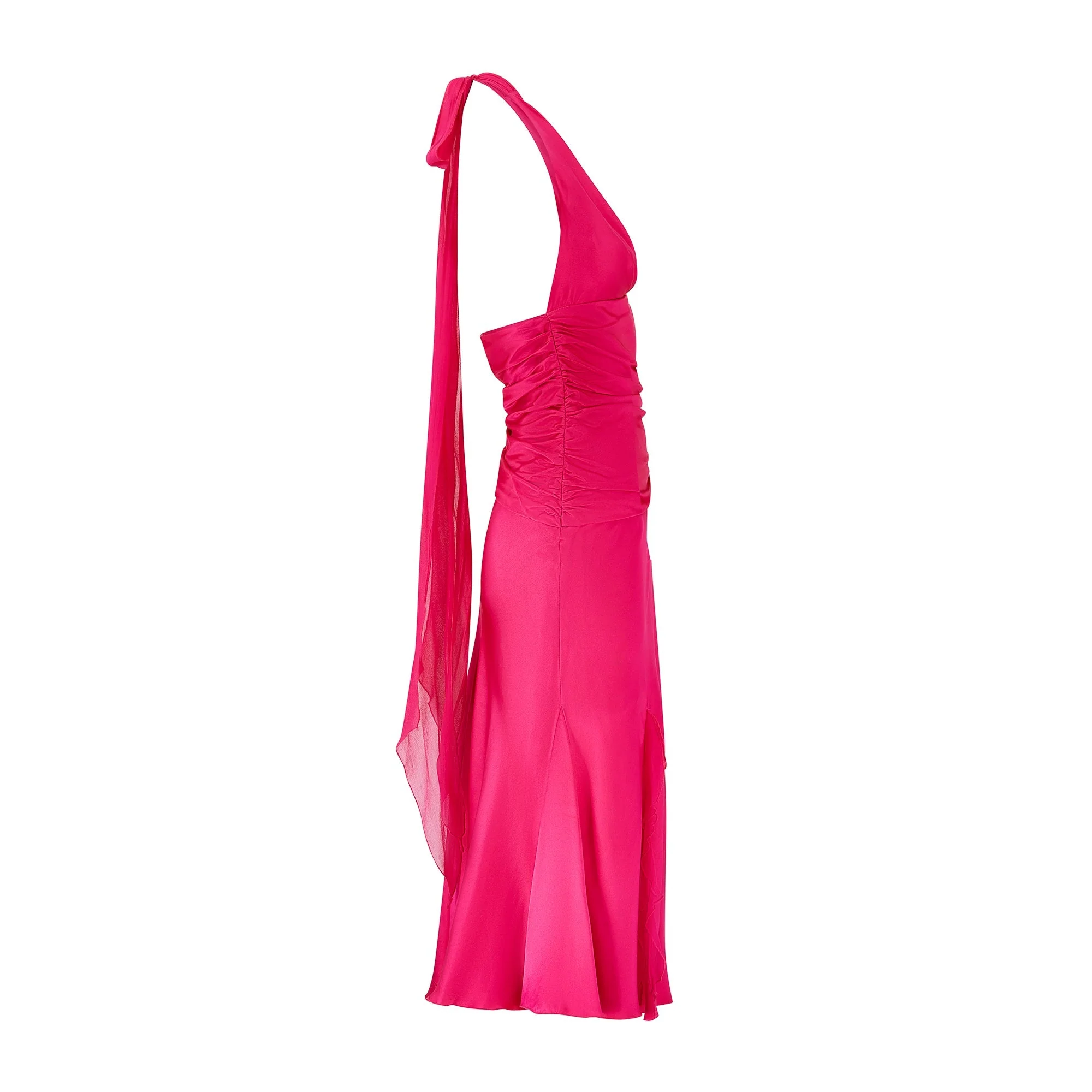 1990s Fuchsia Silk Halter-Neck Midi Dress - Image 10