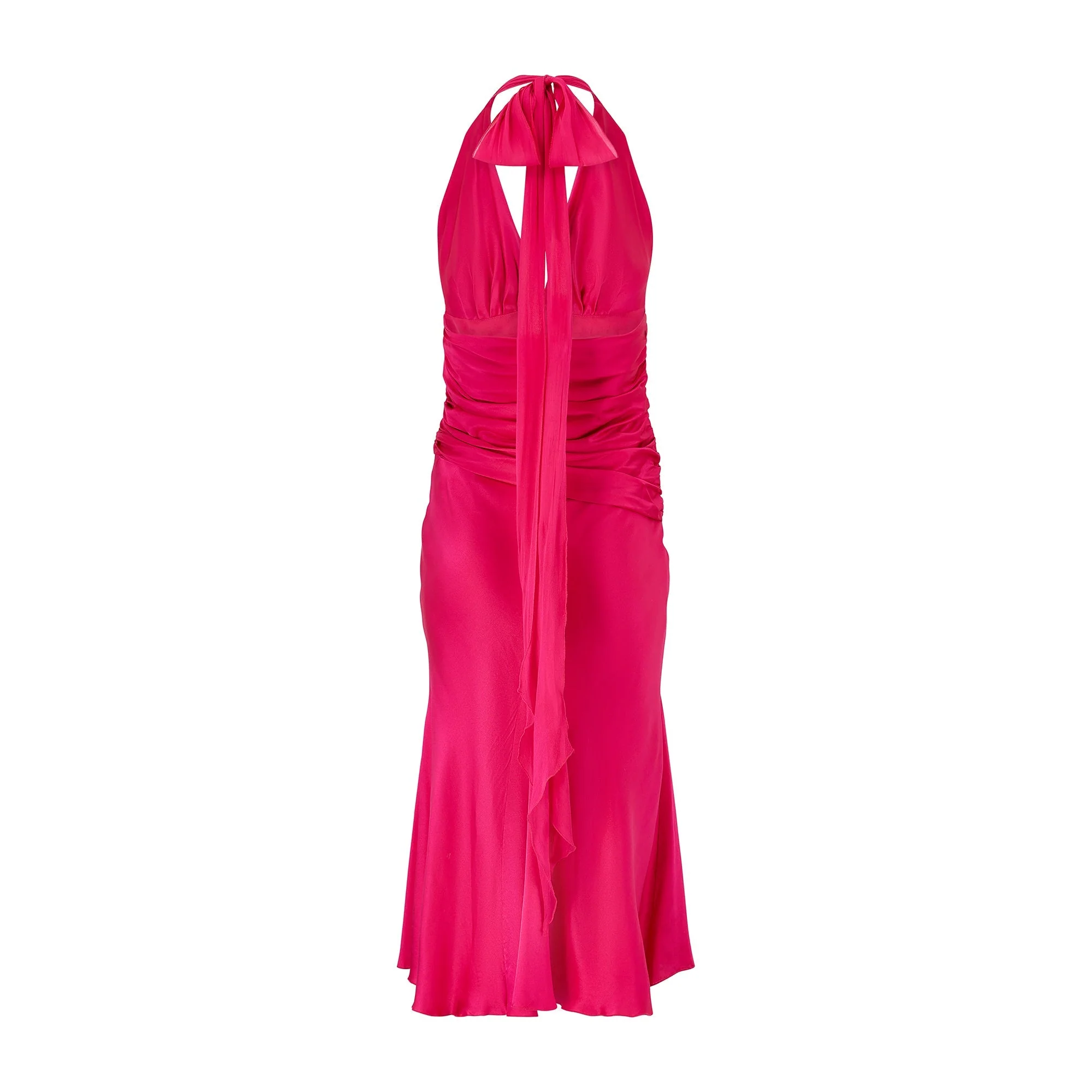 1990s Fuchsia Silk Halter-Neck Midi Dress - Image 3