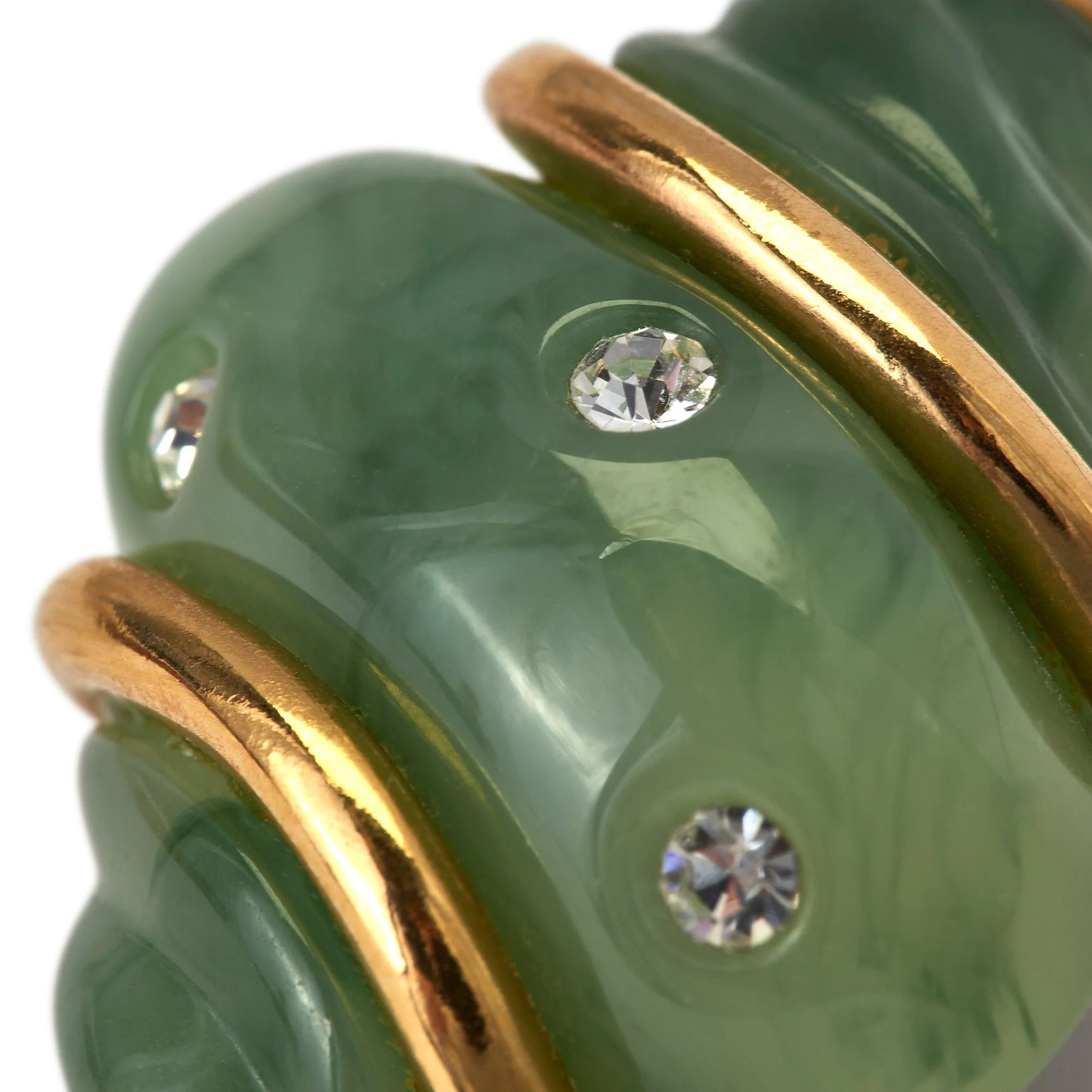 1990s Kenneth Jay Lane Green and Gold Shell Clip-On Earrings - Image 3
