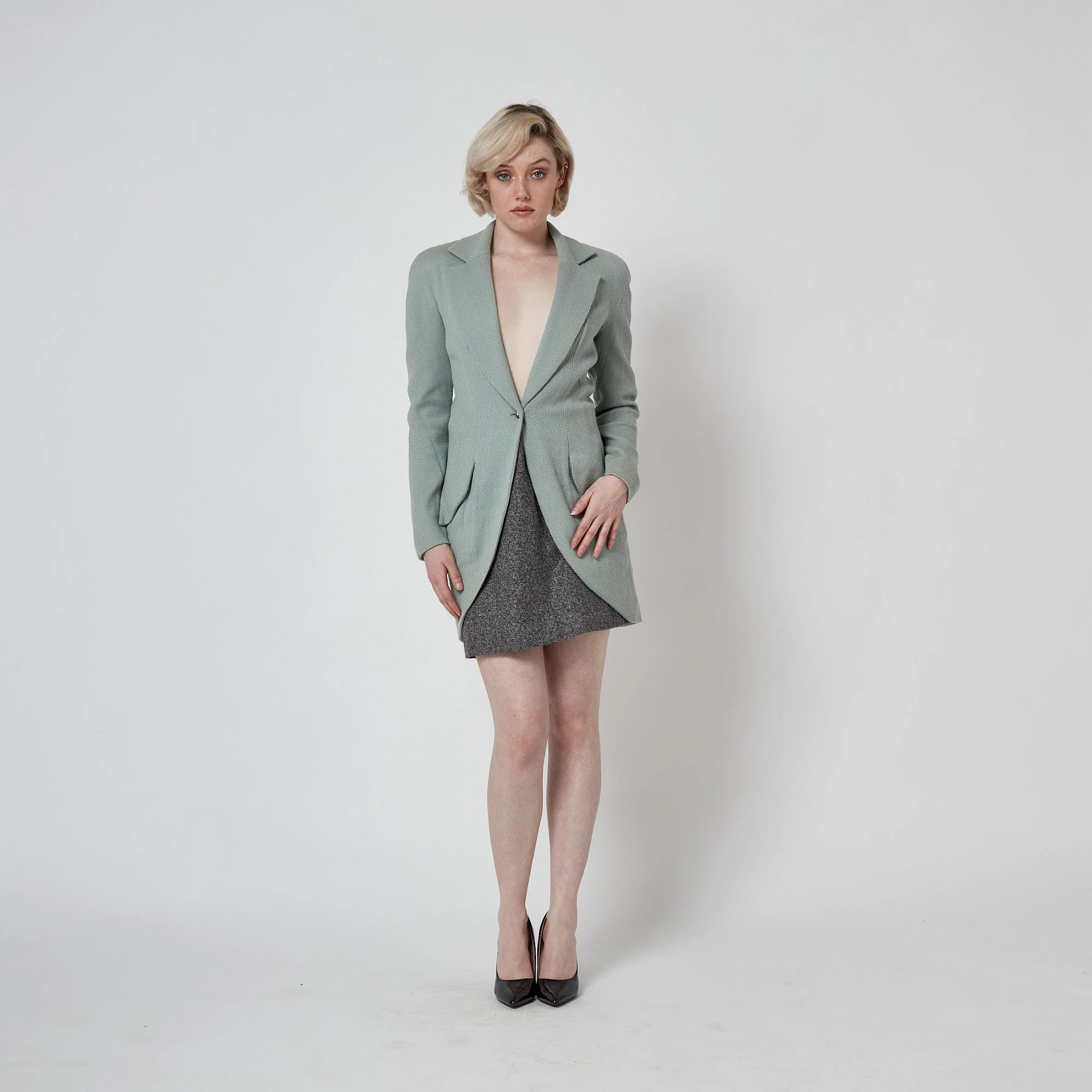 1998 Christian Dior Runway Documented Seafoam Green Elongated Jacket - Image 5