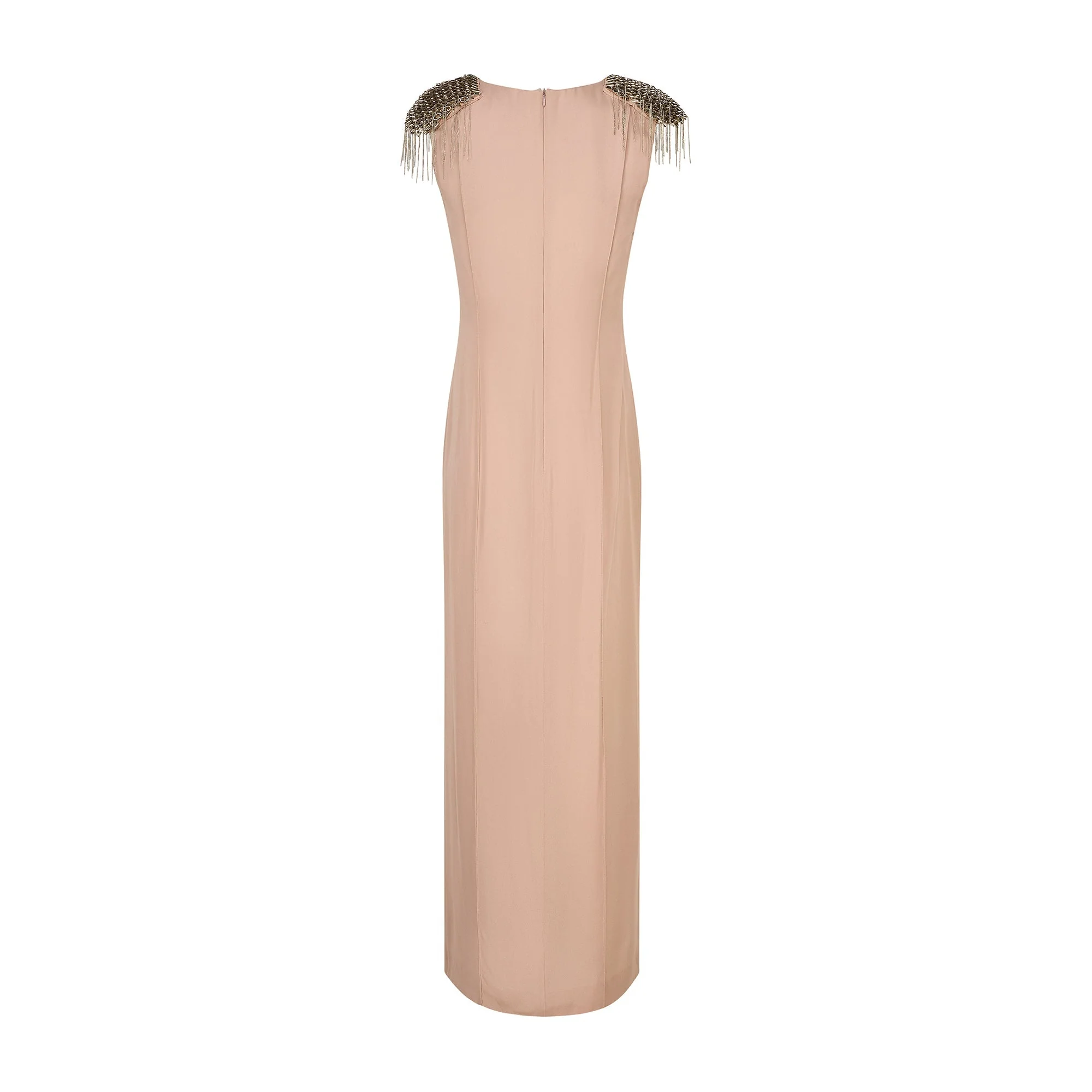 2000s Thierry Mugler Taupe Silk Dress with Studded Shoulders - Image 10