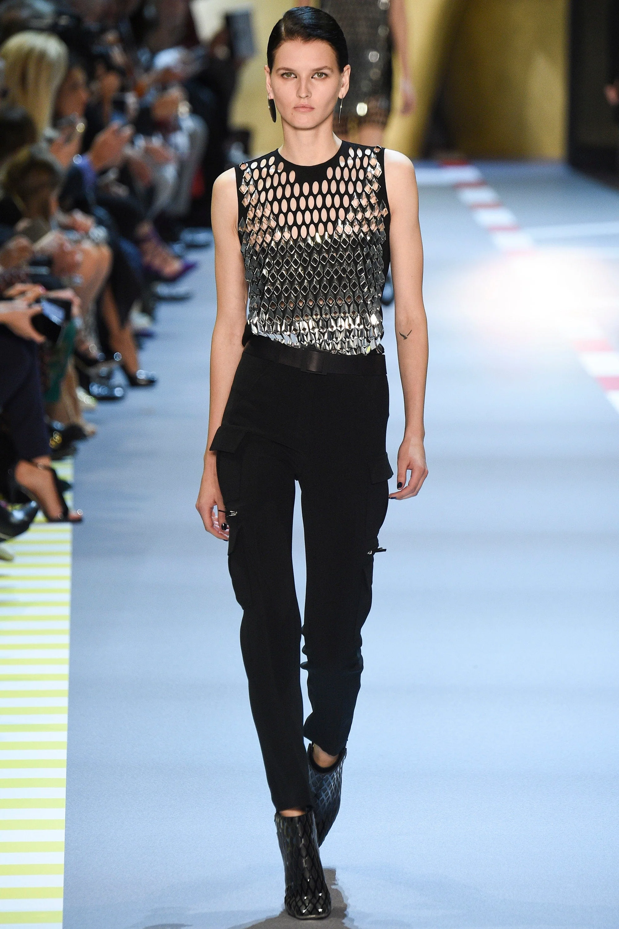 2000s Thierry Mugler Taupe Silk Dress with Studded Shoulders - Image 13