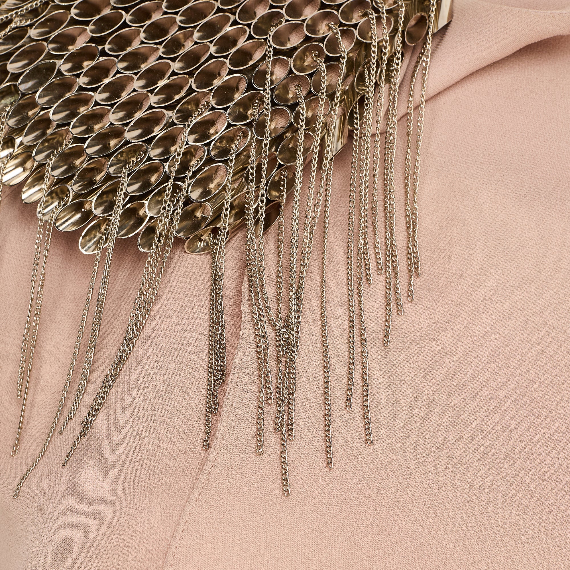 2000s Thierry Mugler Taupe Silk Dress with Studded Shoulders - Image 4