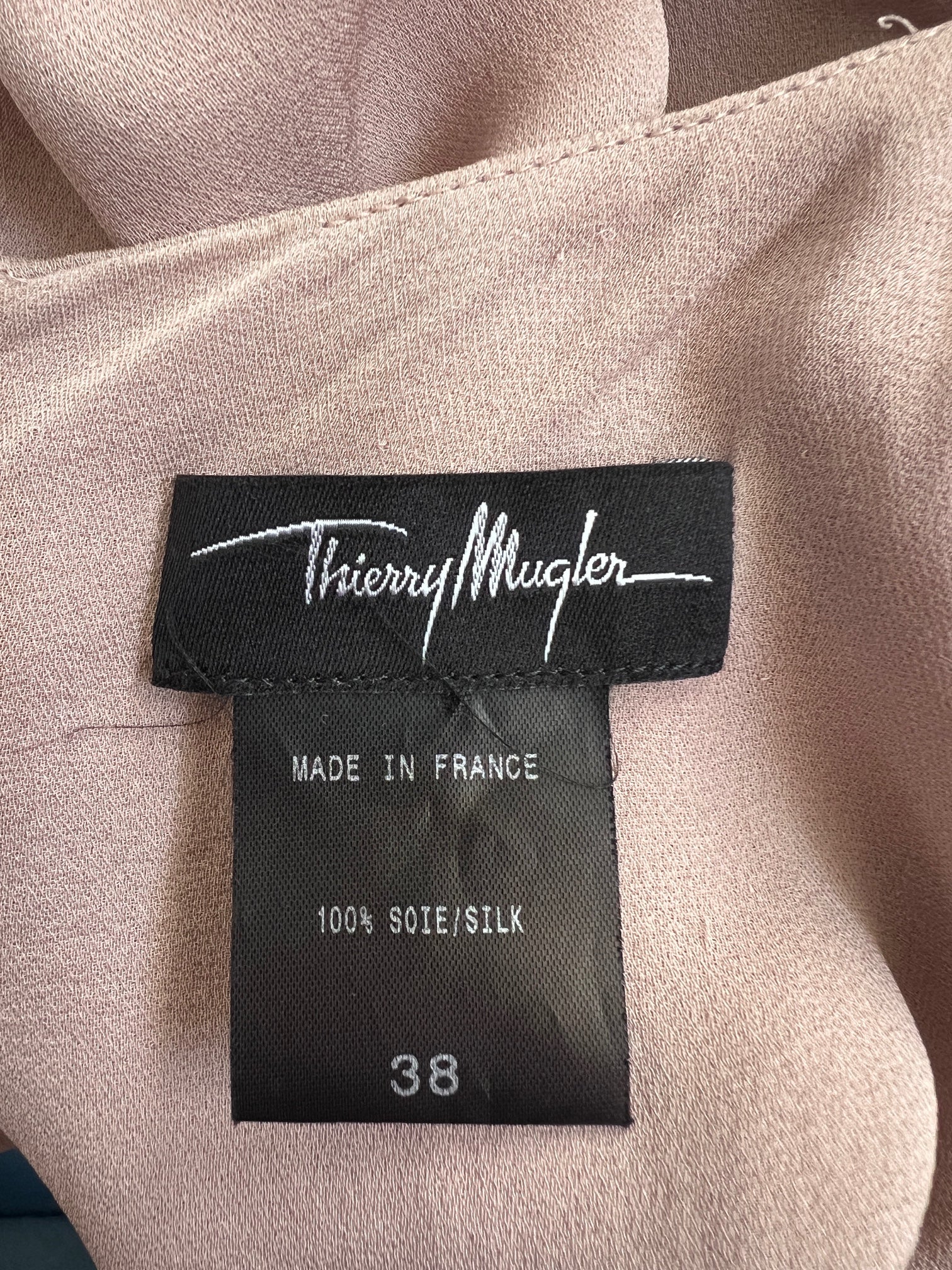 2000s Thierry Mugler Taupe Silk Dress with Studded Shoulders - Image 5