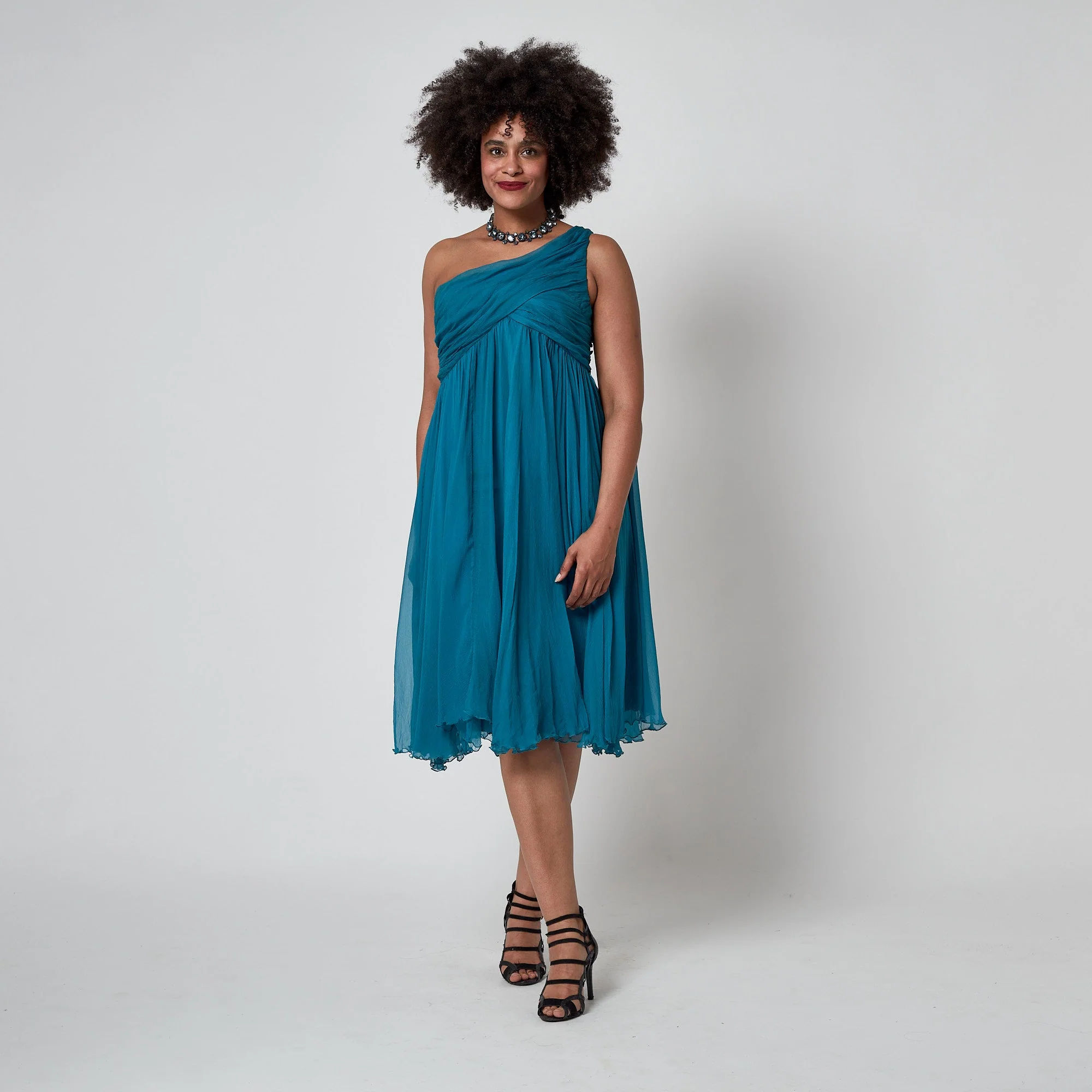 2008 Christian Dior by John Galliano Teal Silk Chiffon Dress - Image 5