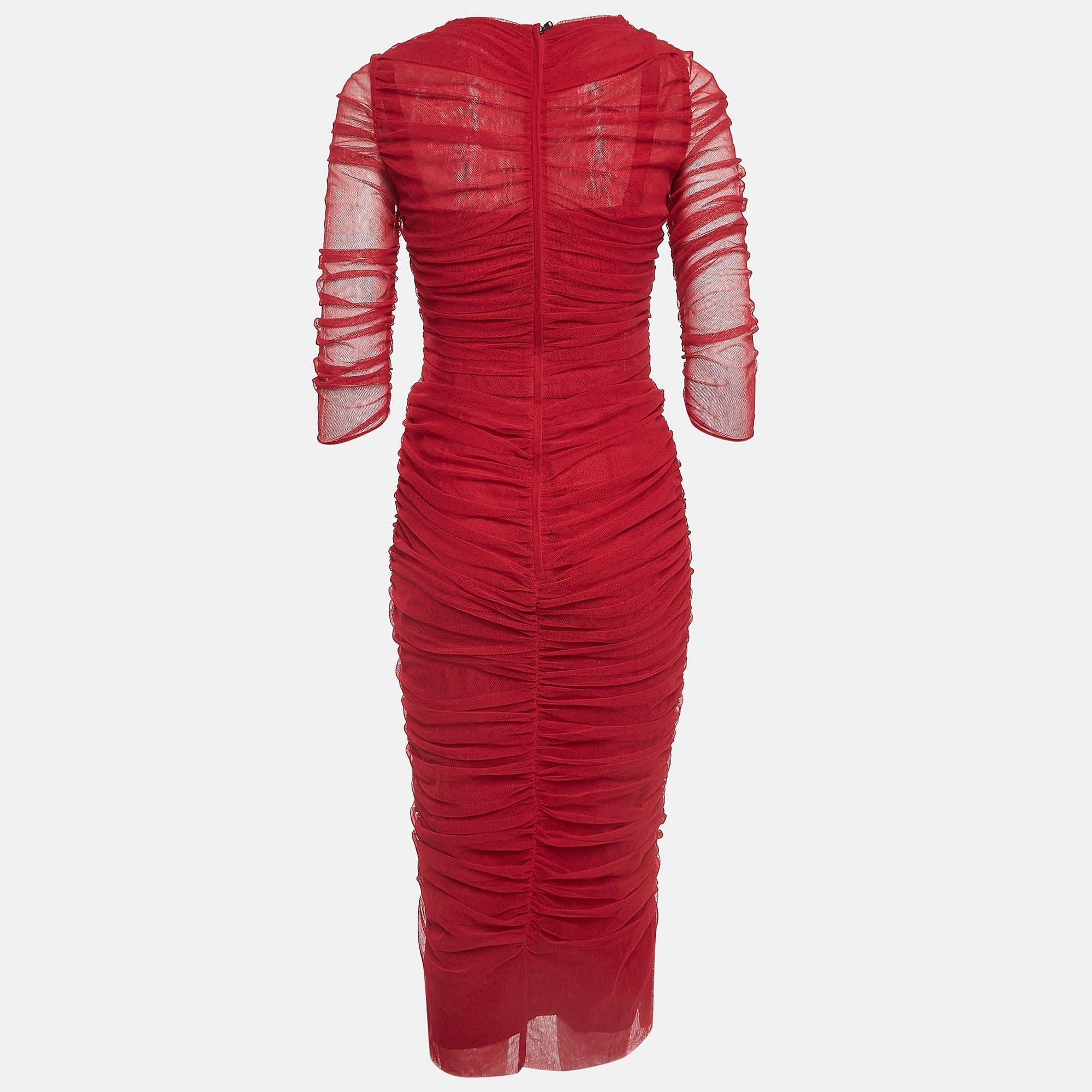 2019 Dolce & Gabbana Runway Documented Red Tulle Corset Midi Dress - Image 9