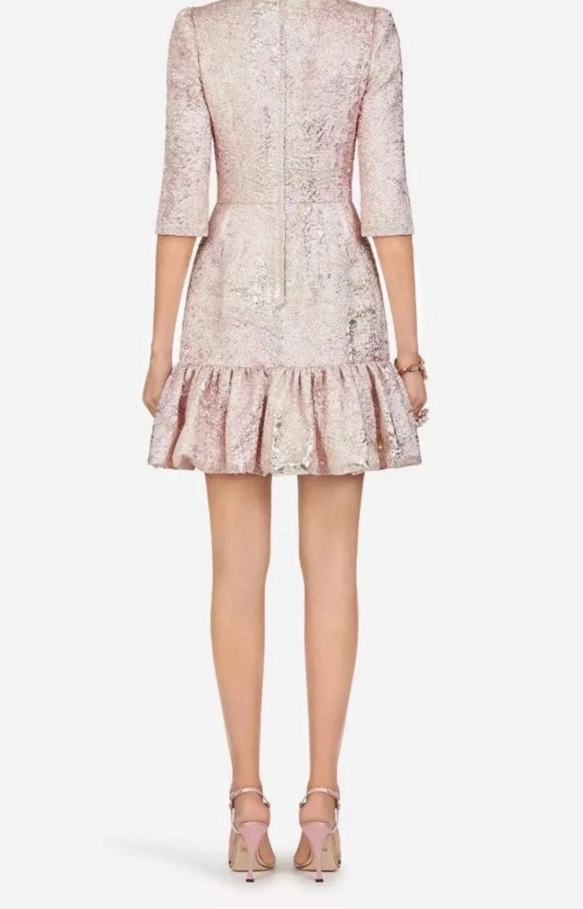 2020 Dolce & Gabbana Pink Metallic Jacquard Sheath Mini Dress - Image 3