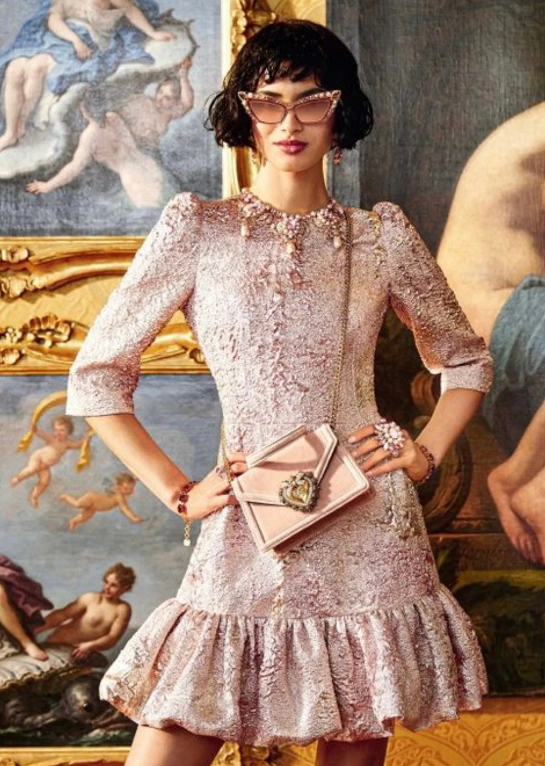 2020 Dolce & Gabbana Pink Metallic Jacquard Sheath Mini Dress - Image 6