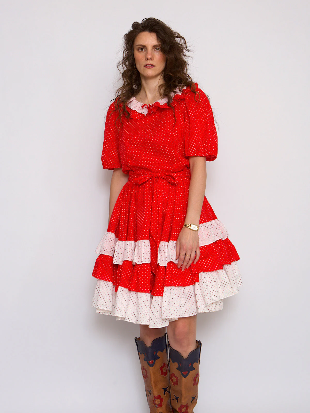 50s Vintage pinup red polka dot dress - Image 3