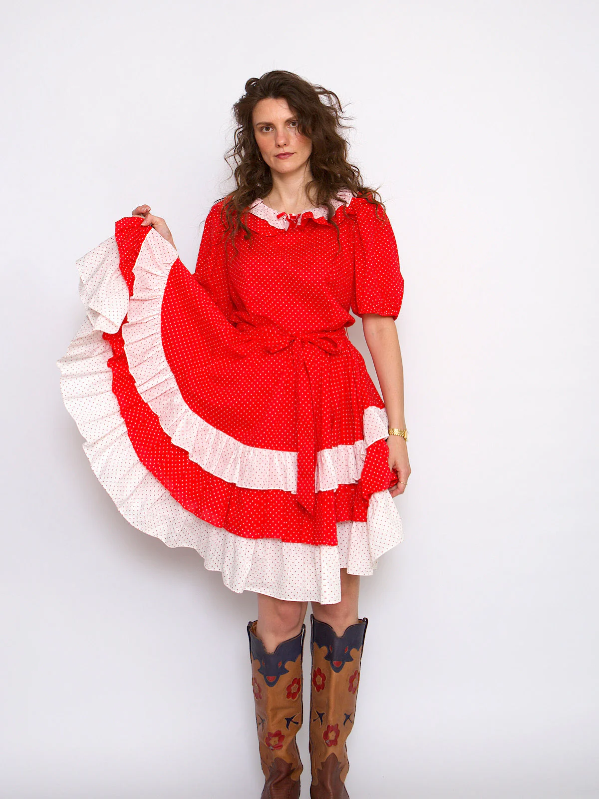 50s Vintage pinup red polka dot dress - Image 6