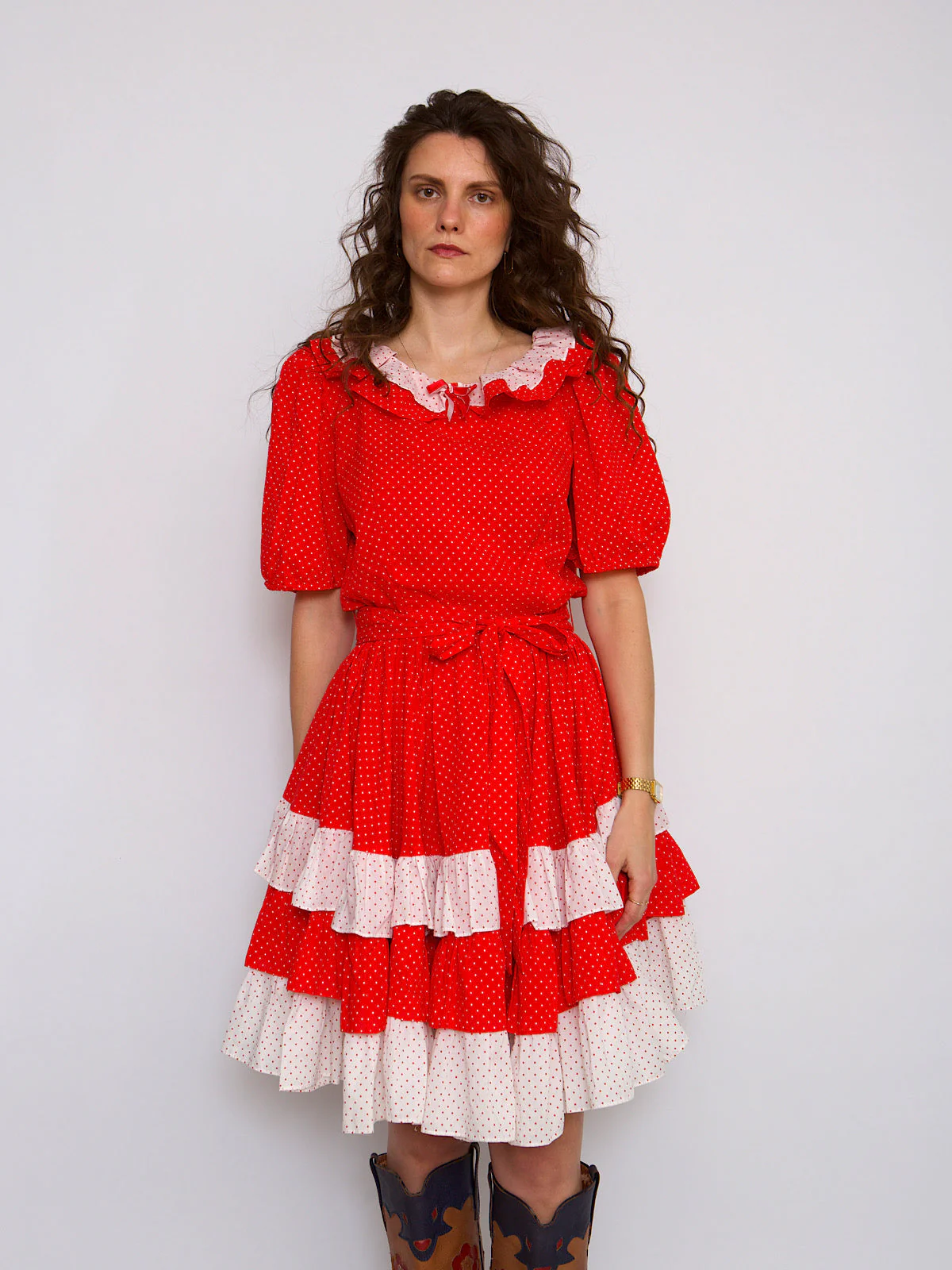 50s Vintage pinup red polka dot dress - Image 7