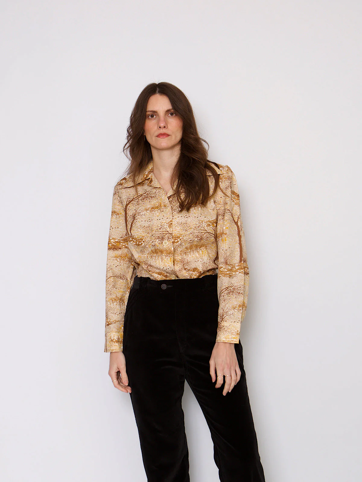 70s shirt dagger collar autumnal landscape print - Image 4