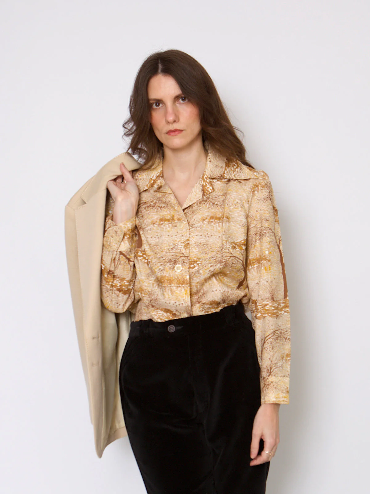70s shirt dagger collar autumnal landscape print - Image 5