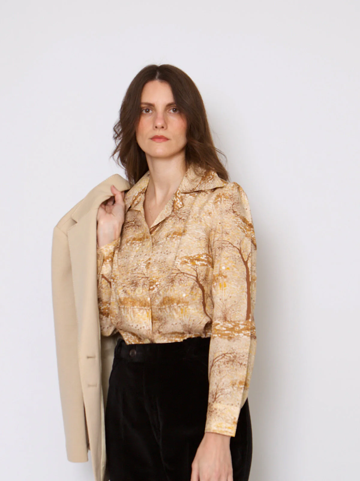 70s shirt dagger collar autumnal landscape print - Image 6