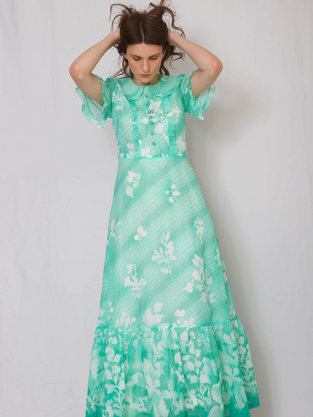70s vintage boho maxi dress in mint floral cotton - Image 3