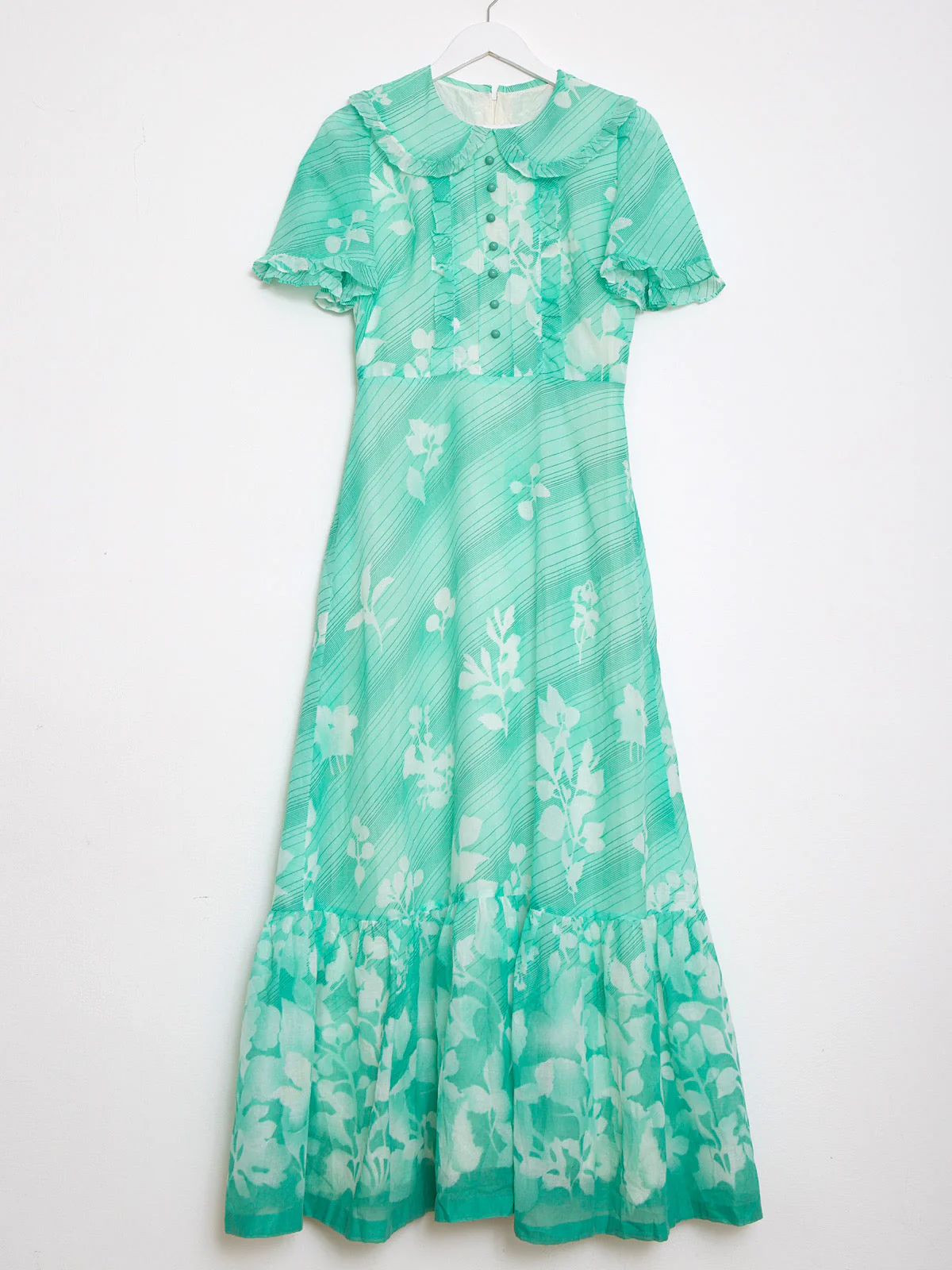 70s vintage boho maxi dress in mint floral cotton - Image 7