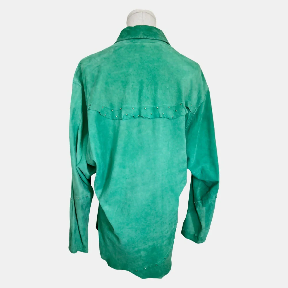 80’s Suede Green Studded Shirt - Image 3