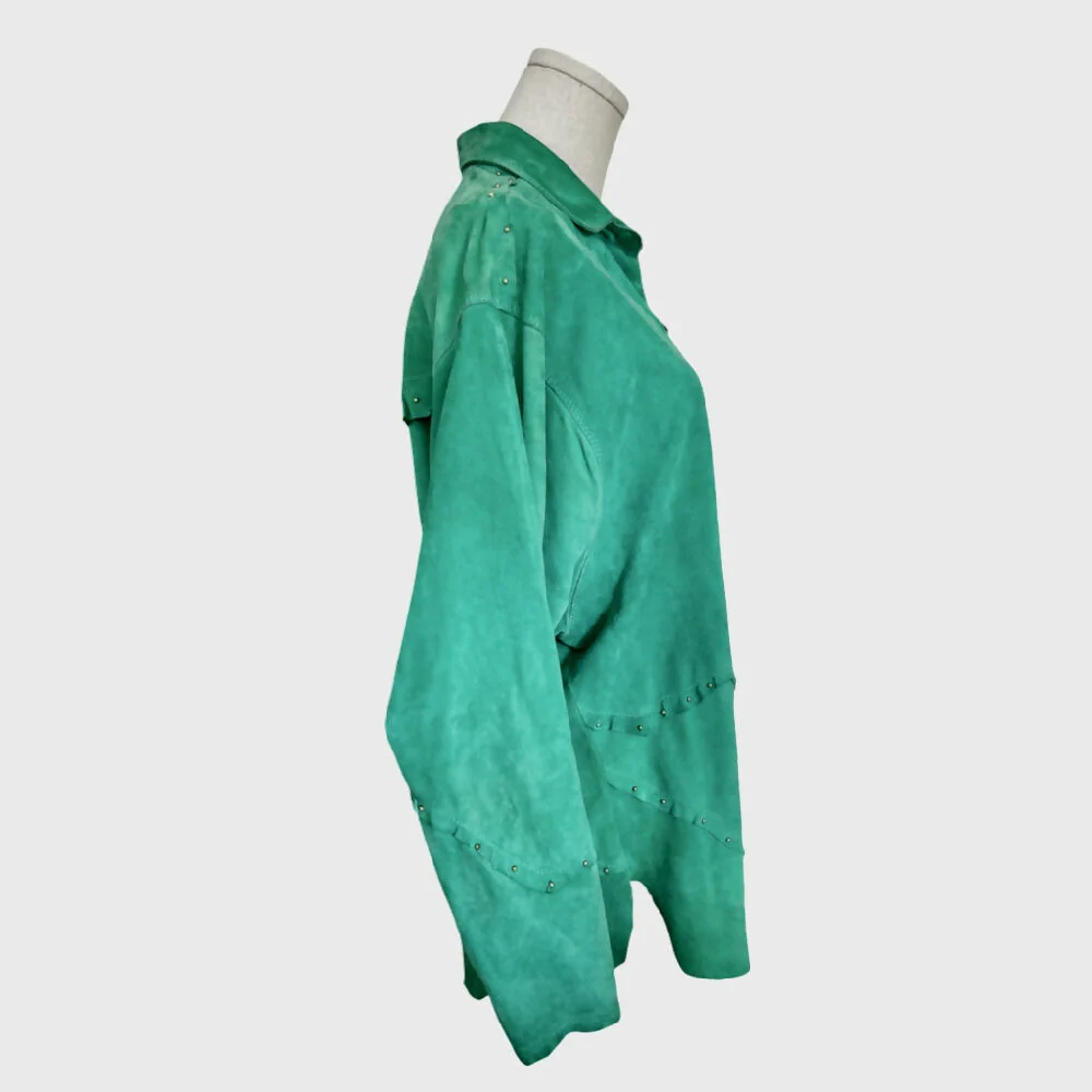 80’s Suede Green Studded Shirt - Image 4