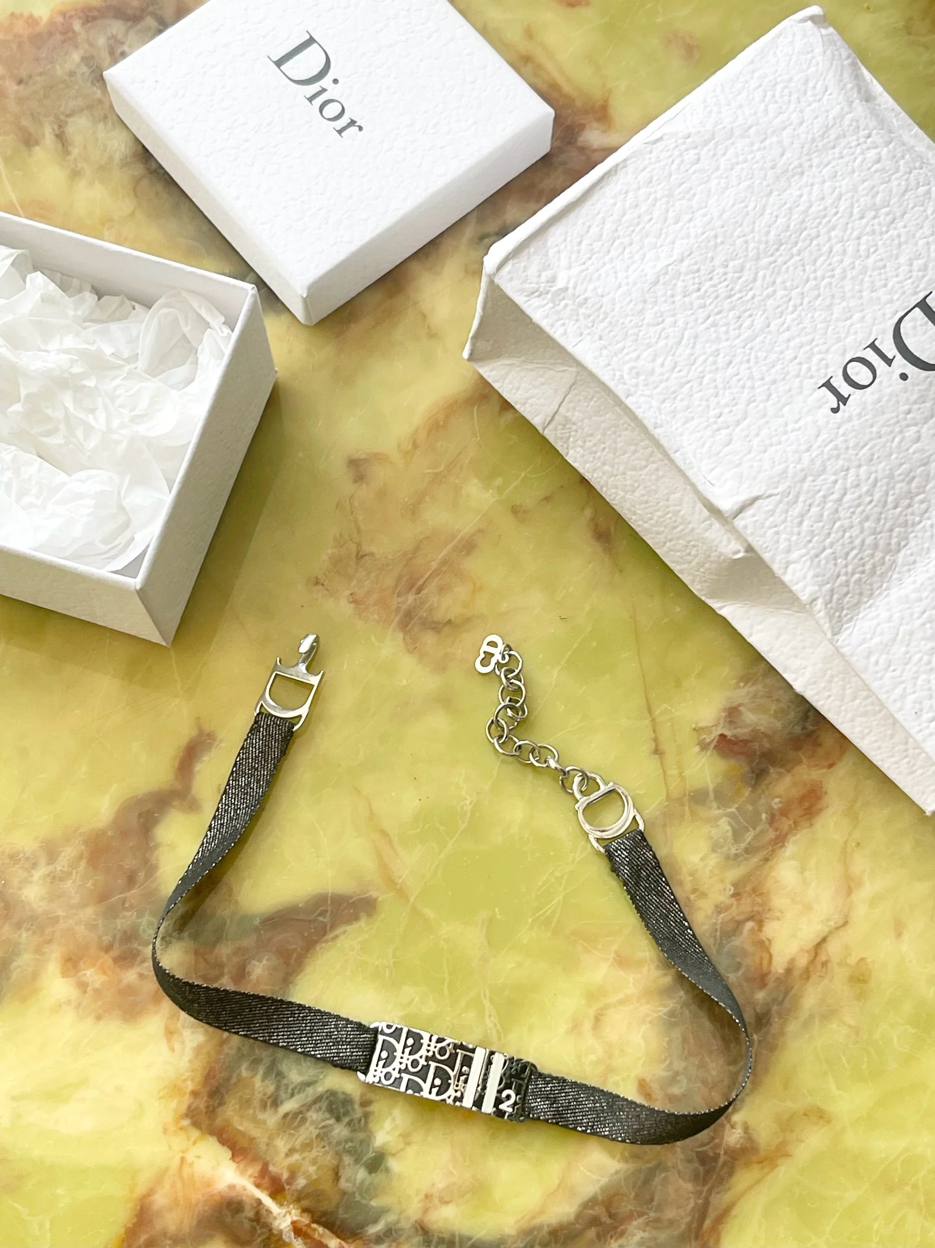 Christian Dior Y2K Denim Glittery Choker with Logo Spellout - Image 3