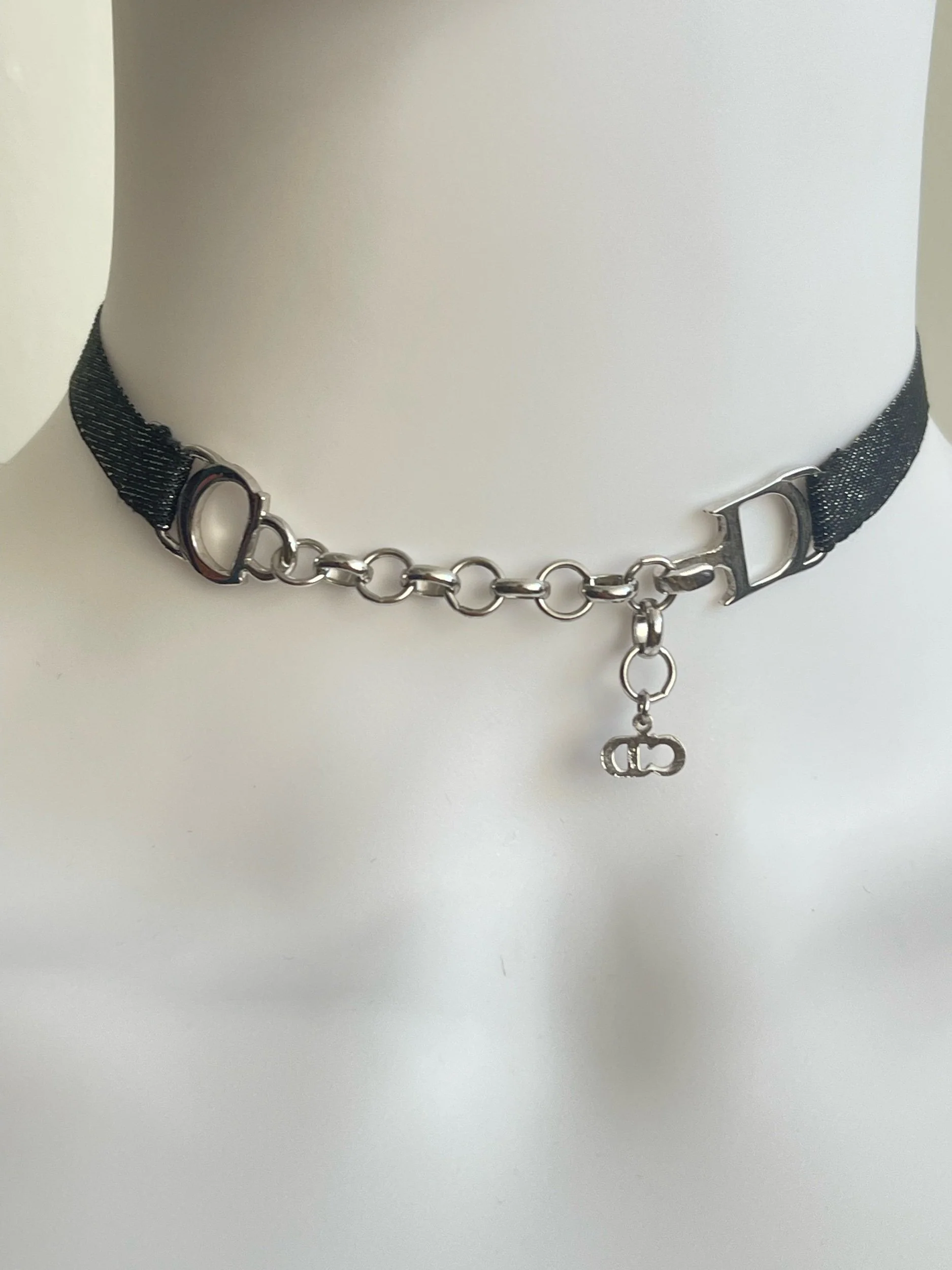 Christian Dior Y2K Denim Glittery Choker with Logo Spellout - Image 5