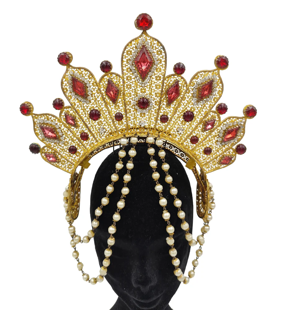 CORBELLA MILANO OPERA THEATER COSTUME RED RHINESTONES PEARLS JEWELRY SET - Image 3