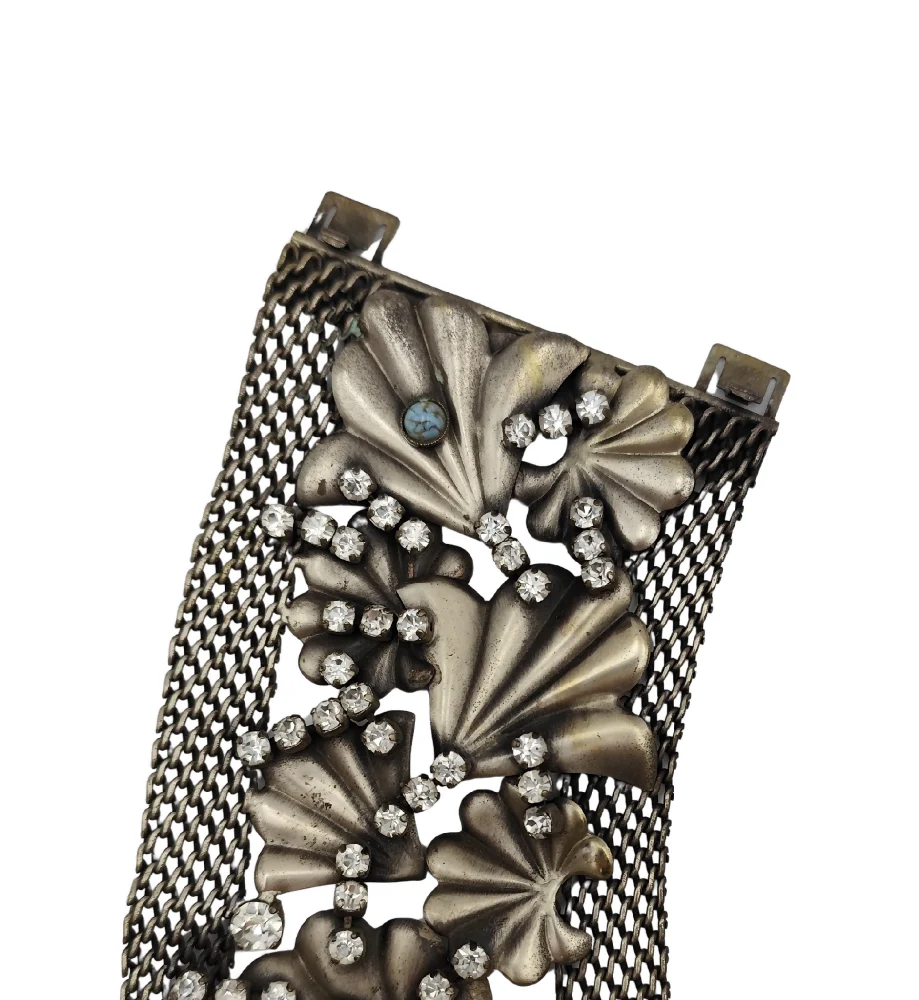 DE LIGUORO MASSIVE SILVER METAL BLUE FLOWERS DESIGN CHEST NECKLACE - Image 8