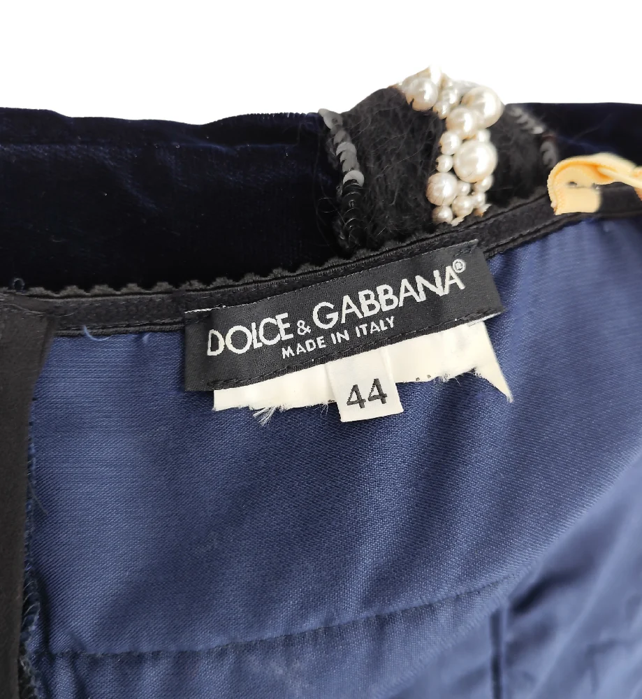 DOLCE & GABBANA BLUE VELVET PEARLS AND LACE TOP - Image 10