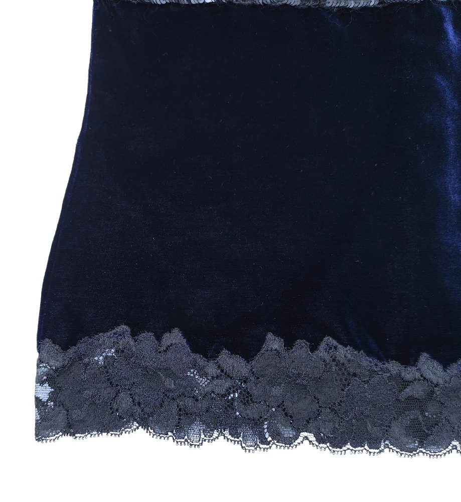DOLCE & GABBANA BLUE VELVET PEARLS AND LACE TOP - Image 7
