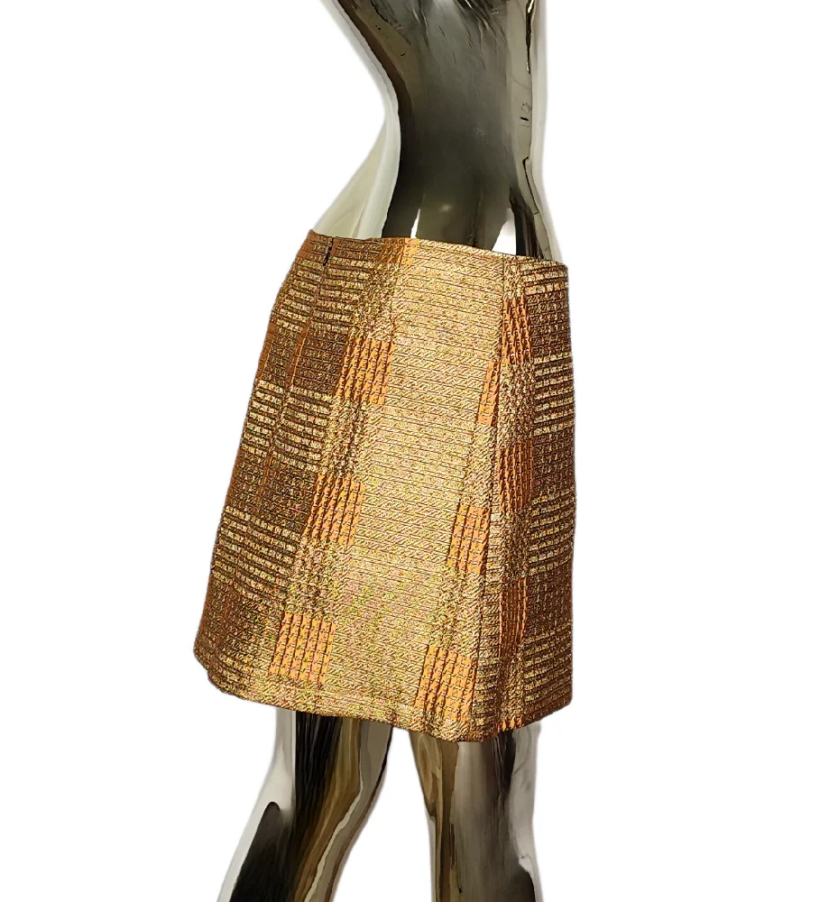 DOLCE & GABBANA GOLD TEXTURED MINI SKIRT NWT - Image 3