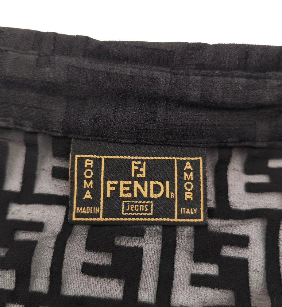 FENDI JEANS 90s BLACK MONOGRAM SEE-THROUGH SHIRT - Image 10