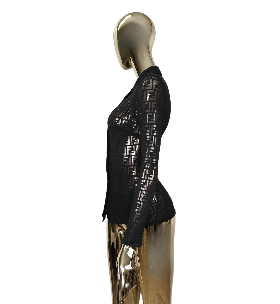 FENDI JEANS 90s BLACK MONOGRAM SEE-THROUGH SHIRT - Image 3