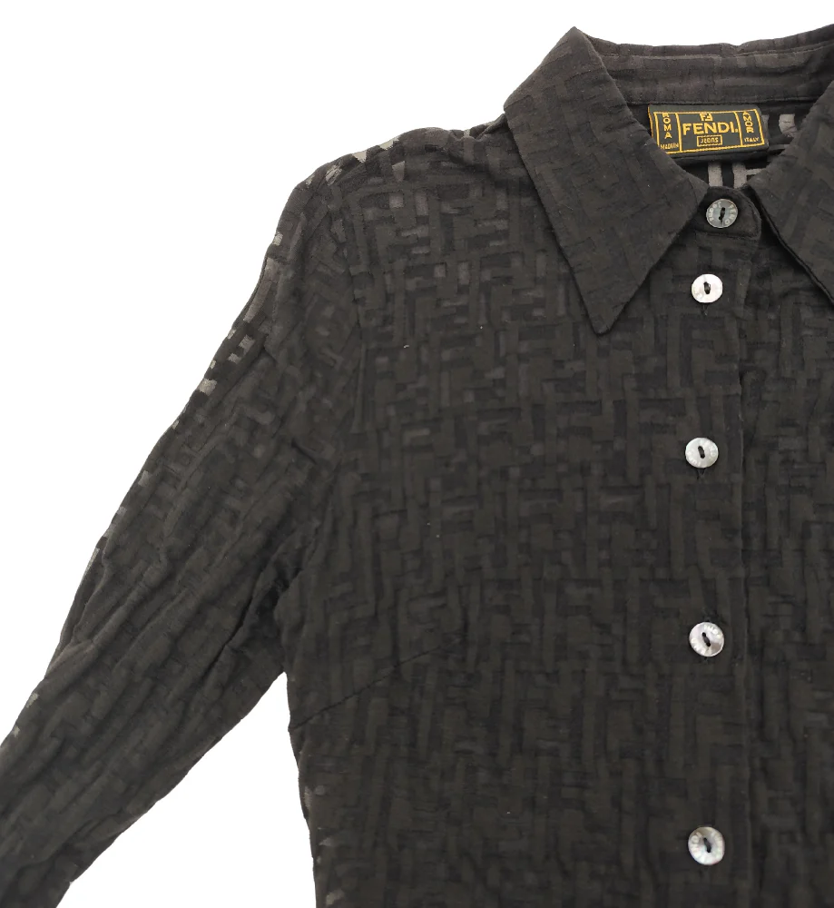 FENDI JEANS 90s BLACK MONOGRAM SEE-THROUGH SHIRT - Image 4