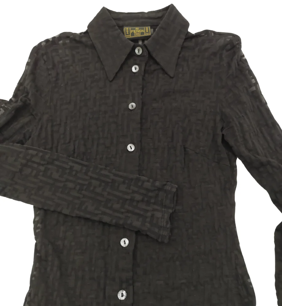 FENDI JEANS 90s BLACK MONOGRAM SEE-THROUGH SHIRT - Image 5