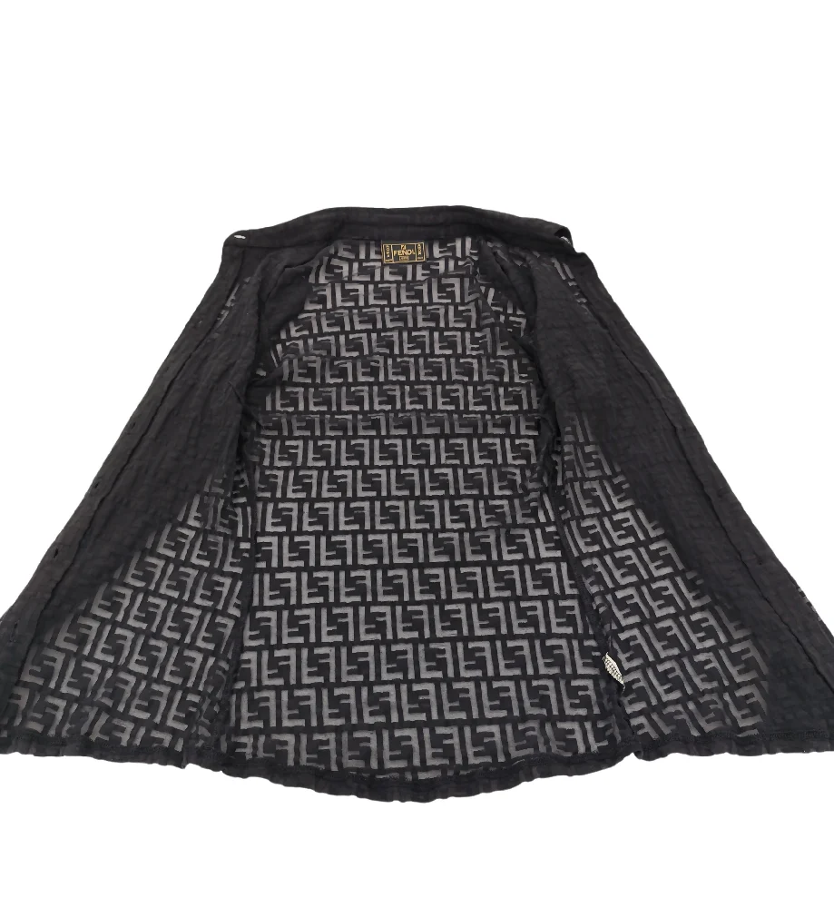 FENDI JEANS 90s BLACK MONOGRAM SEE-THROUGH SHIRT - Image 9