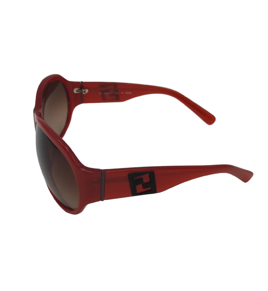 FENDI ROUNDED RED GREY LOGO SUNGLASSES - Image 4