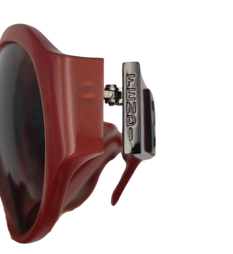FENDI ROUNDED RED GREY LOGO SUNGLASSES - Image 7