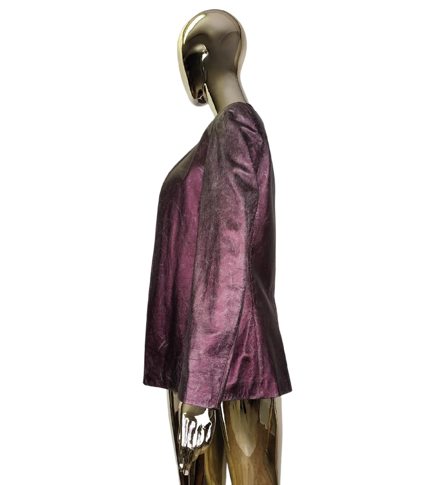 GENNY METALLIC PURPLE LEATHER JACKET AND TOP SET - Image 3