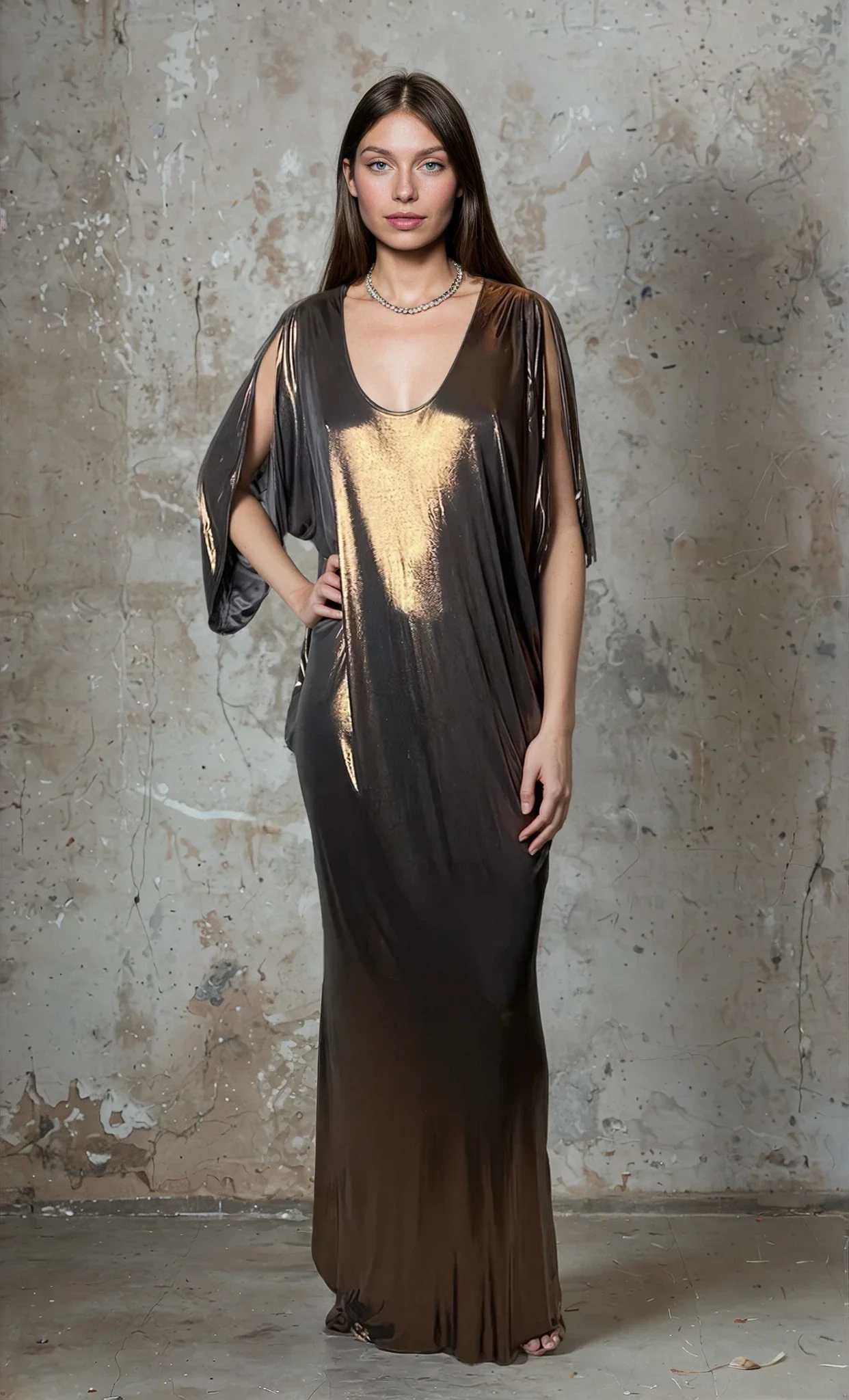 Incredible Vintage Halston Gold / Bronze Kaftan Dress Uk 8 - 14 - Image 5
